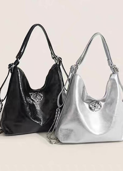 【9/5新作】Compact size silver attachment 2-way leather design bag  HL3200