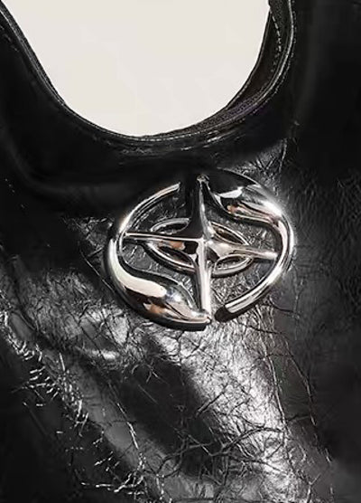 【9/5新作】Compact size silver attachment 2-way leather design bag  HL3200