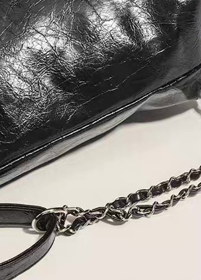 【9/5新作】Compact size silver attachment 2-way leather design bag  HL3200