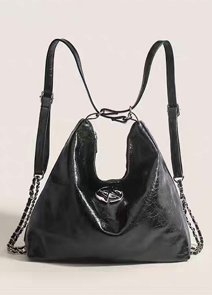 【9/5新作】Compact size silver attachment 2-way leather design bag  HL3200