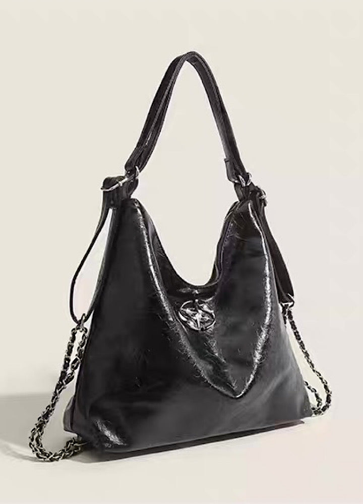 【9/5新作】Compact size silver attachment 2-way leather design bag  HL3200