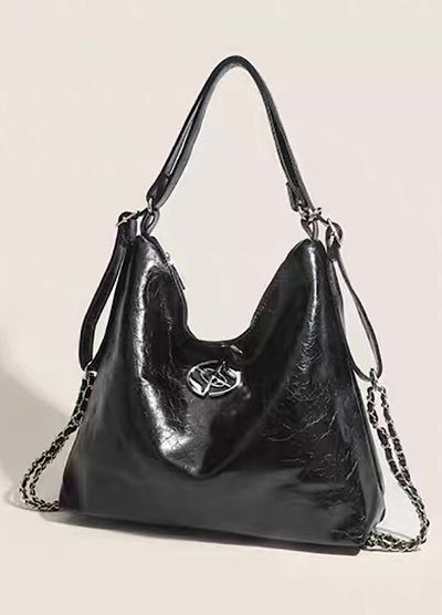 【9/5新作】Compact size silver attachment 2-way leather design bag  HL3200