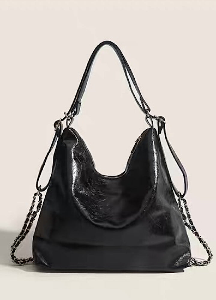 【9/5新作】Compact size silver attachment 2-way leather design bag  HL3200