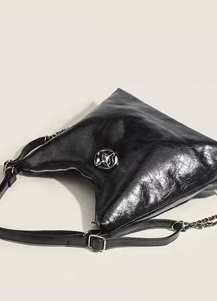 【9/5新作】Compact size silver attachment 2-way leather design bag  HL3200
