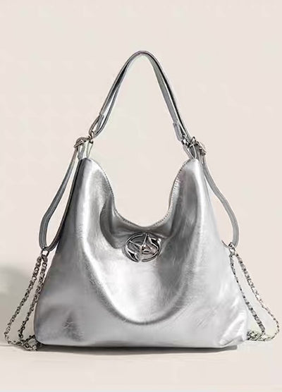 【9/5新作】Compact size silver attachment 2-way leather design bag  HL3200