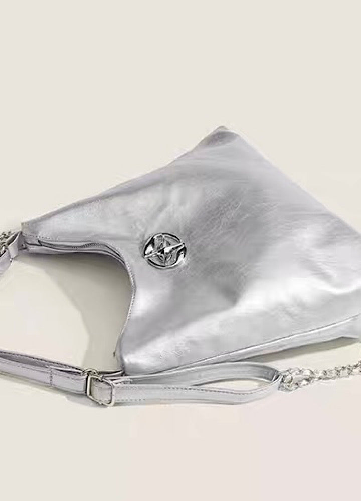 【9/5新作】Compact size silver attachment 2-way leather design bag  HL3200