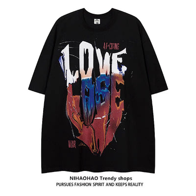 【NIHAOHAO】Crazy love design dark short sleeve T-shirt  NH0101