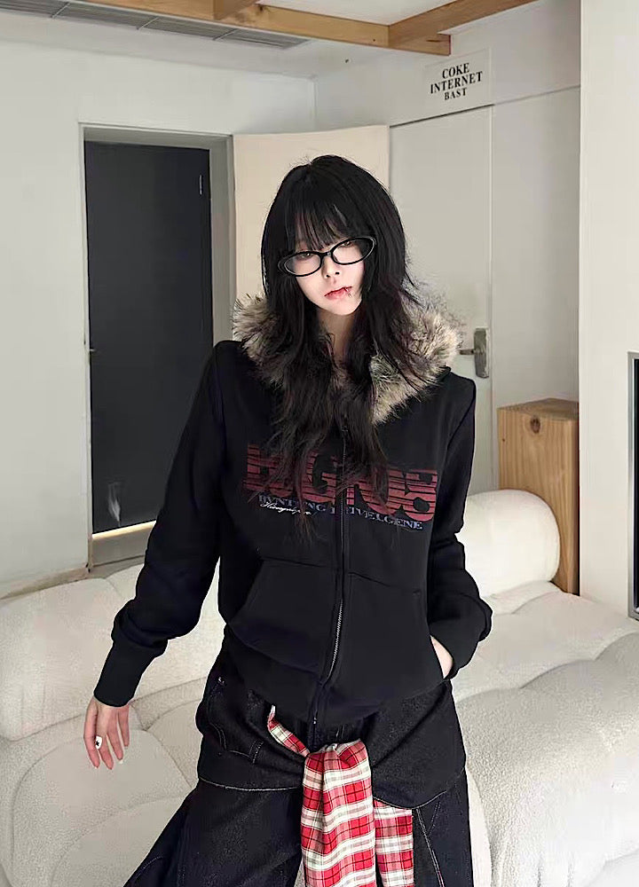 【Take off】Checkered lining fur hoodie Y2K jacket hoodie  TO0029