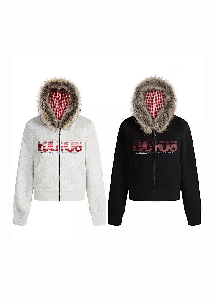 【Take off】Checkered lining fur hoodie Y2K jacket hoodie  TO0029