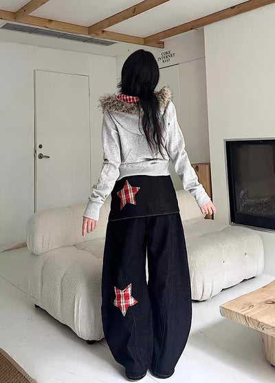 【Take off】Checkered lining fur hoodie Y2K jacket hoodie  TO0029