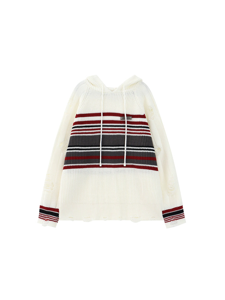 TR BRUSHSHIFT] Multiple line over mid-damage knit hoodie