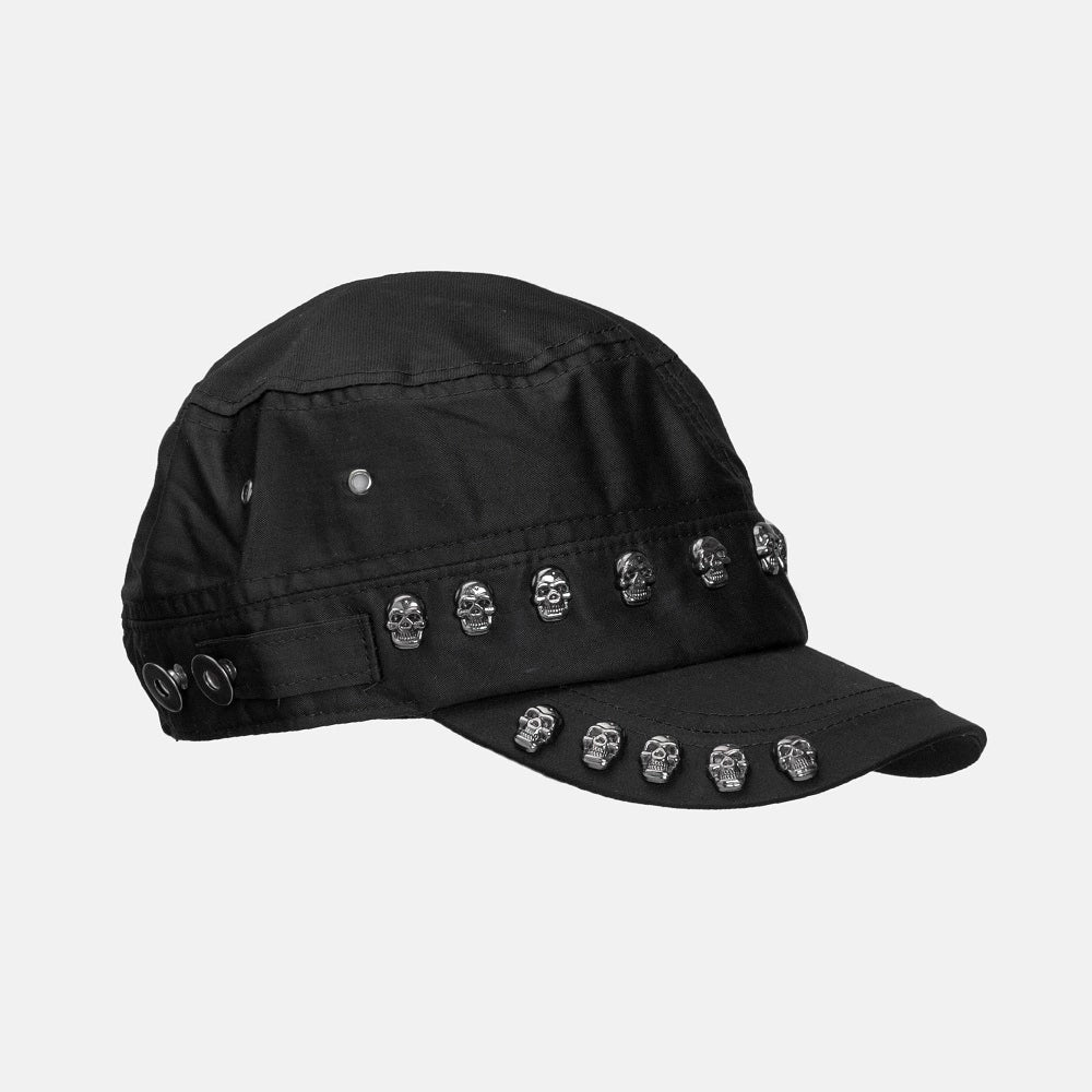 【WORLD WIDE】Skull metal patch black design hunting cap  WI0005