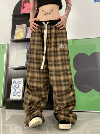 【TOKI】Random plaid design wide casual pants  TK0010