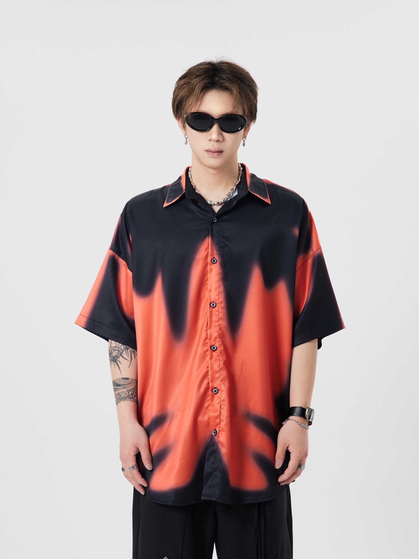 【DARKFOG】Fluid-soaked paint accent mode chic shirt  DF0022