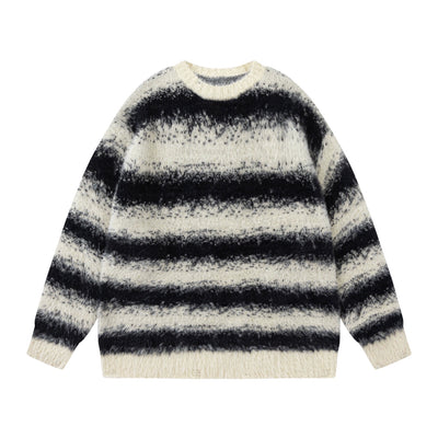 [Mz] Fur design border line loose knit sweater MZ0014