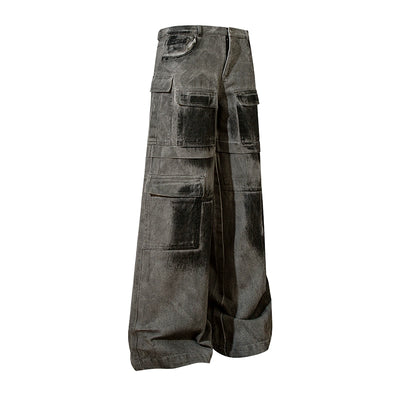 【MR nearly】Acid vintage design double cargo denim pants  MR0076