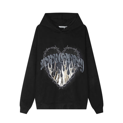 【MR nearly】Flame chain heart design logo print hoodie  MR0054
