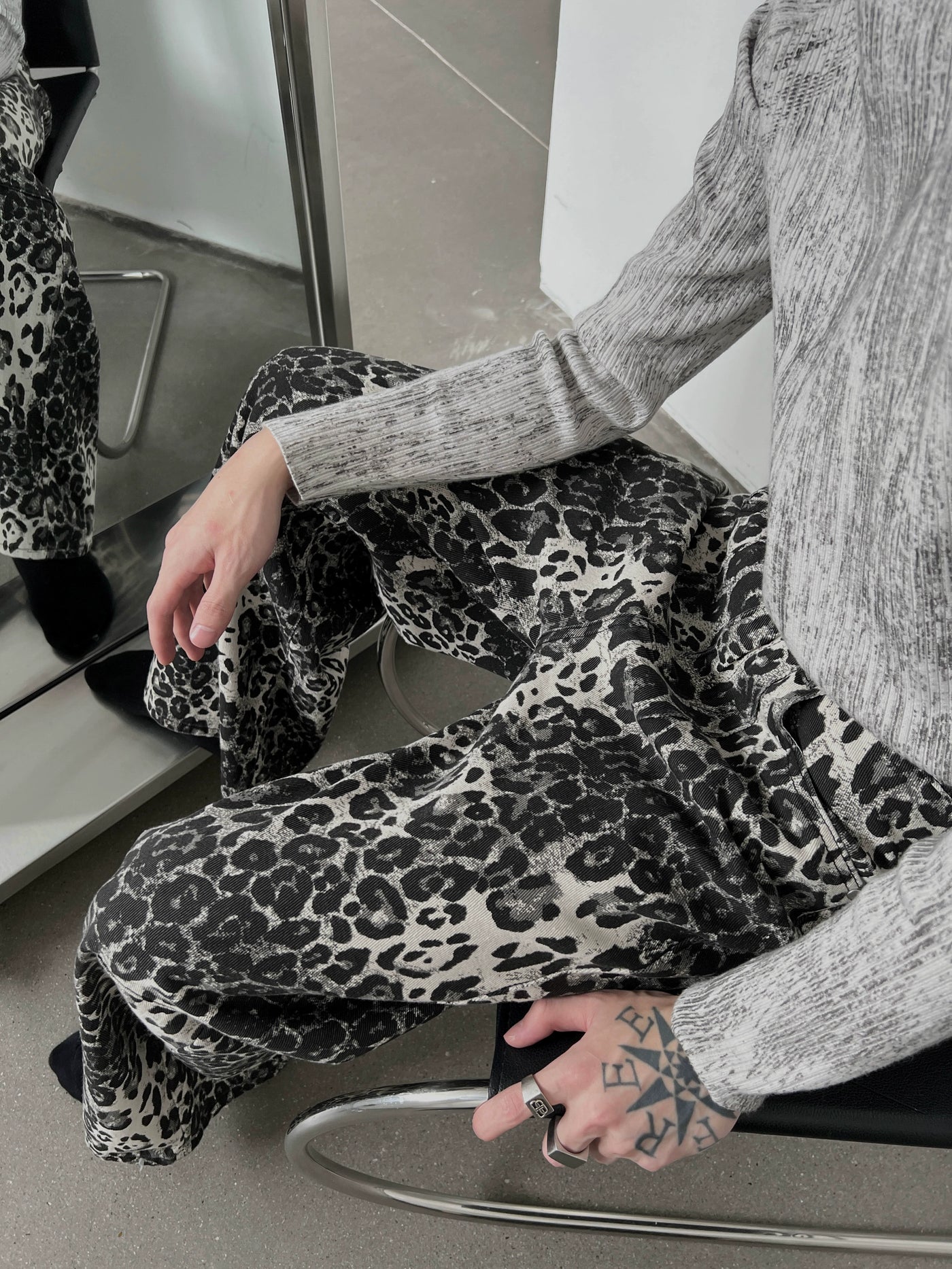 【SOULWORKER】Leopard print wash color design wide casual pants  SW0052