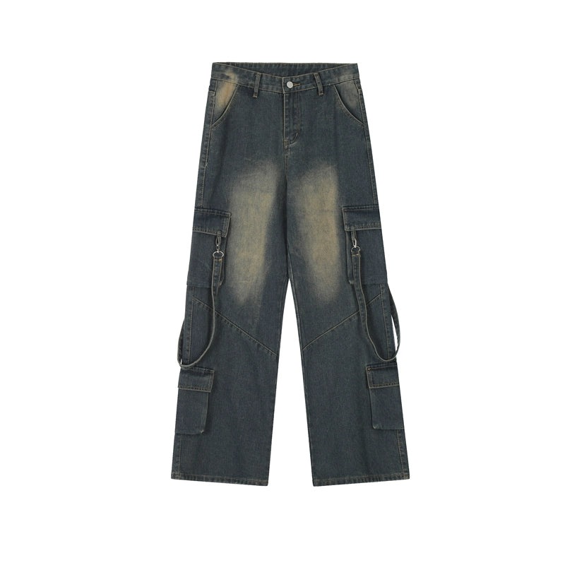【Rayohopp】Washed simple design suspender cargo pants  RH0068