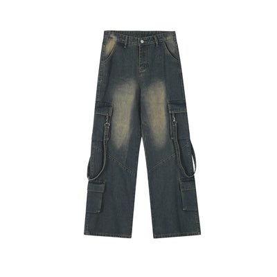 【Rayohopp】Washed simple design suspender cargo pants  RH0068