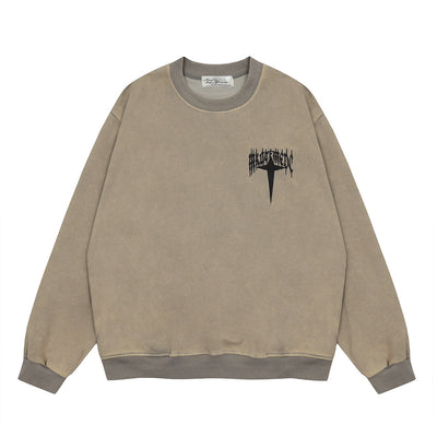 【Mz】Back Cross Flame Over Design Al Gray Sweatshirt  MZ0015