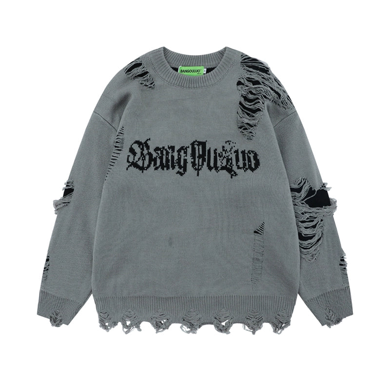 Full over damaged subculture design loose knit sweater HL2996 – HI 