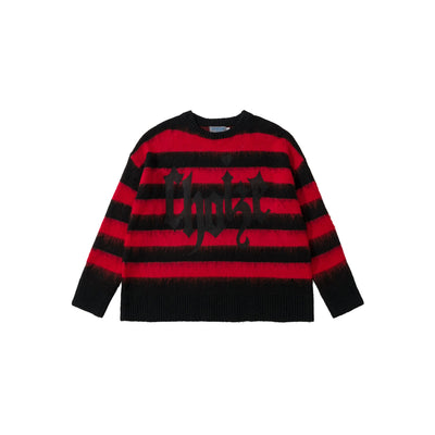 【W3】Subculture style border color design subculture logo knit sweater  WO0031