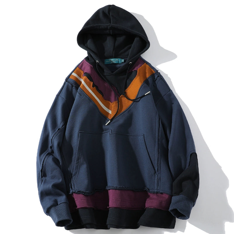 [A SQUARE ROOT]V-neck color line base attachment gimmick hoodie AR0006