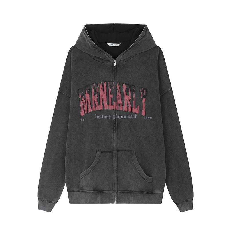 【MR nearly】College logo vintage style full zip hoodie  MR0058
