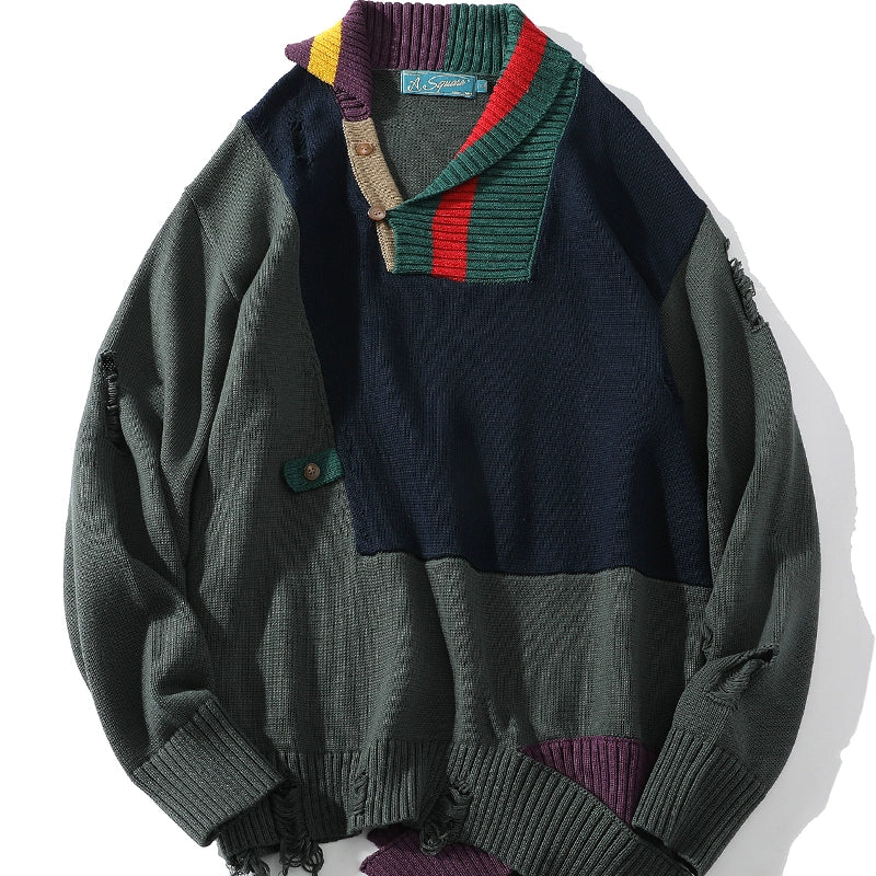 【A SQUARE ROOT】Loose over silhouette middle damage color knit  AR0007
