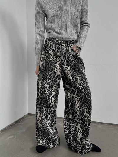 【SOULWORKER】Leopard print wash color design wide casual pants  SW0052