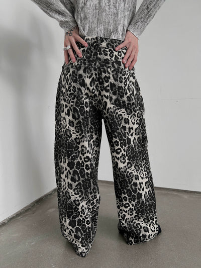 【SOULWORKER】Leopard print wash color design wide casual pants  SW0052