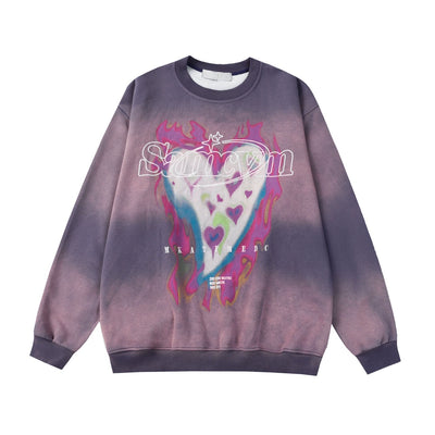 【Mz】Flame Heart Prince Design Overwash Sweatshirt  MZ0012