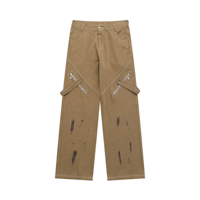[Rayohopp] White washed full zipper design pants RH0092