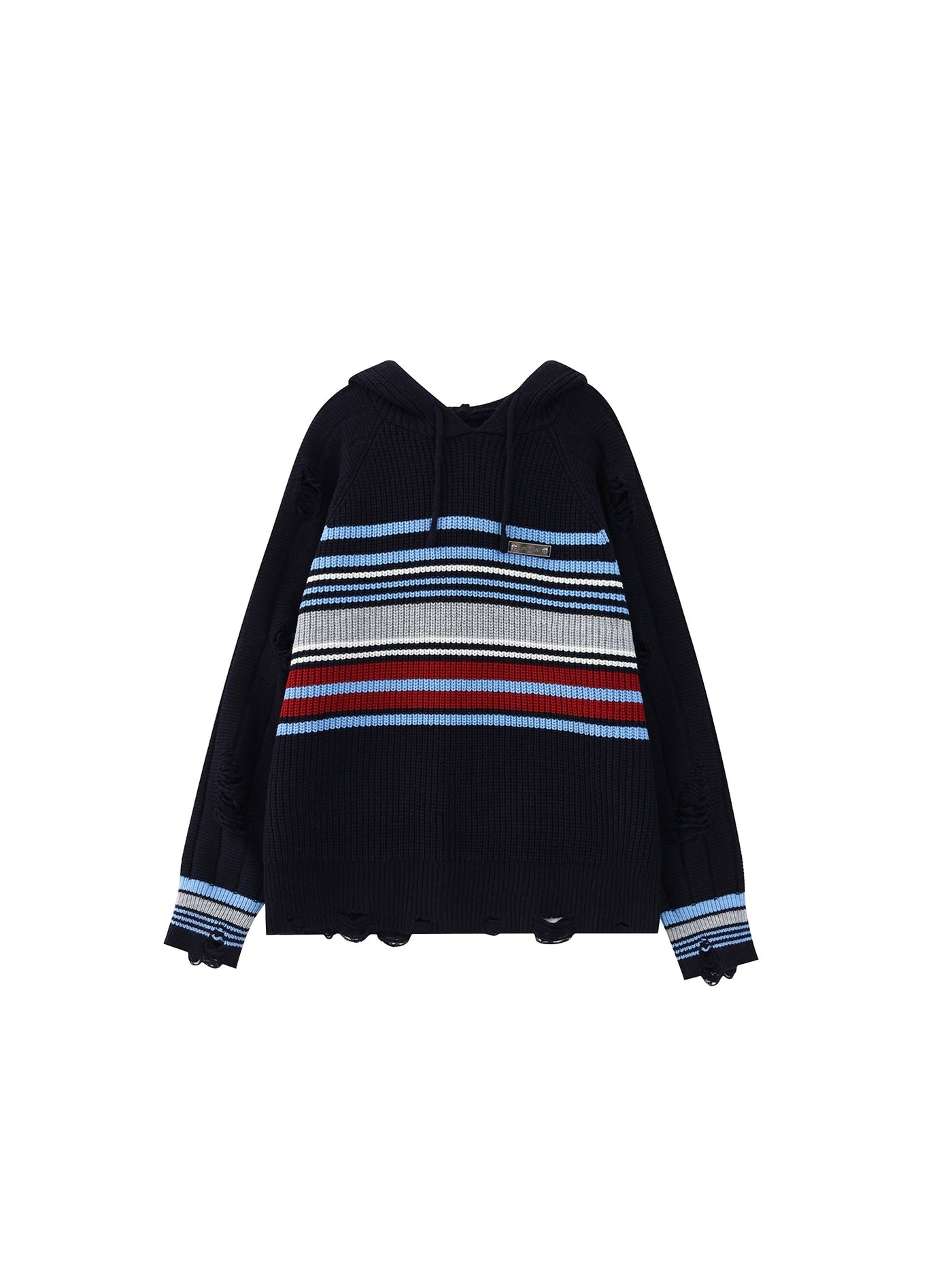 【TR BRUSHSHIFT】Multiple line over mid-damage knit hoodie  TB0018