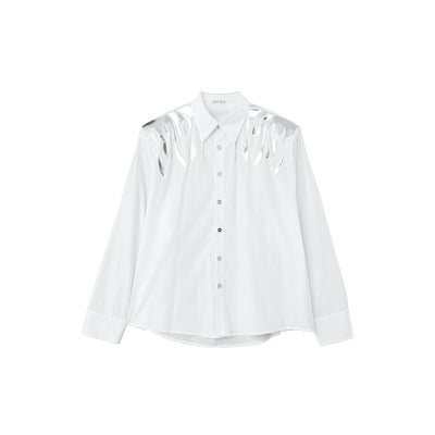 [CUIBUJU] Shoulder silver crimped raindrop design shirt CB0025