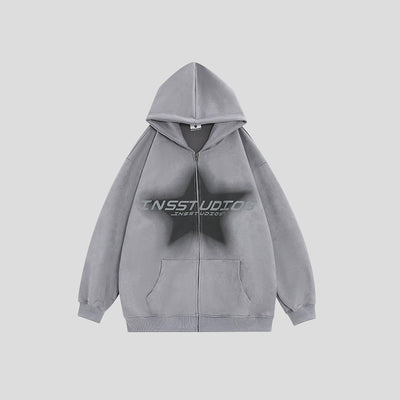 【INS】Glass washed one point star full zip hoodie IN0018
