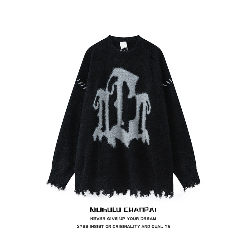 【NIUGULU】Graphic logo design color damage knit  NG0009