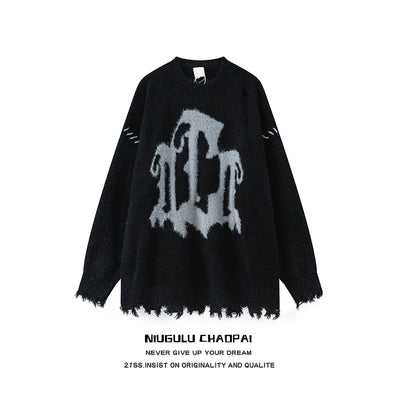 【NIUGULU】Graphic logo design color damage knit  NG0009