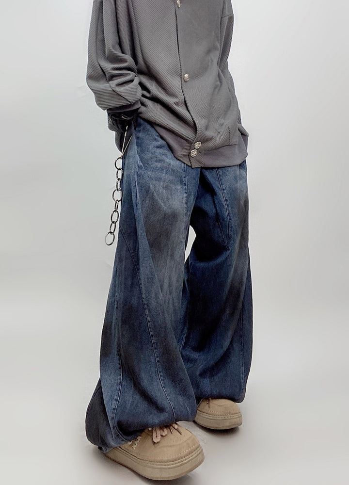 【UUCSCC】Muted vintage design color wide silhouette denim pants  US0076