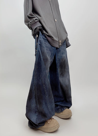 【UUCSCC】Muted vintage design color wide silhouette denim pants  US0076