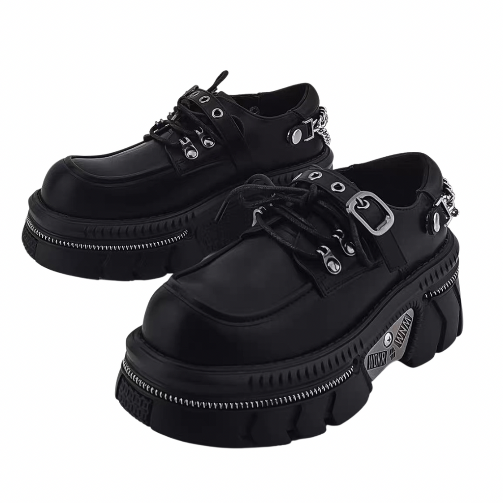 4/2新作】Belt back chain design gimmick black sneaker boots HL3249