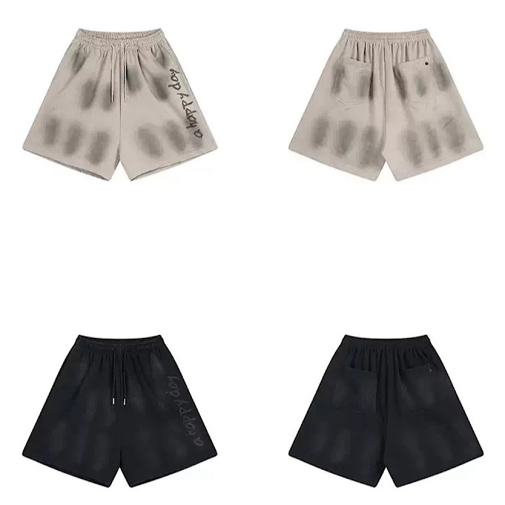 【H GANG X】Fully washed initial design mid-length shorts  HX0117