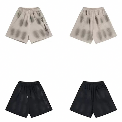 【H GANG X】Fully washed initial design mid-length shorts  HX0117