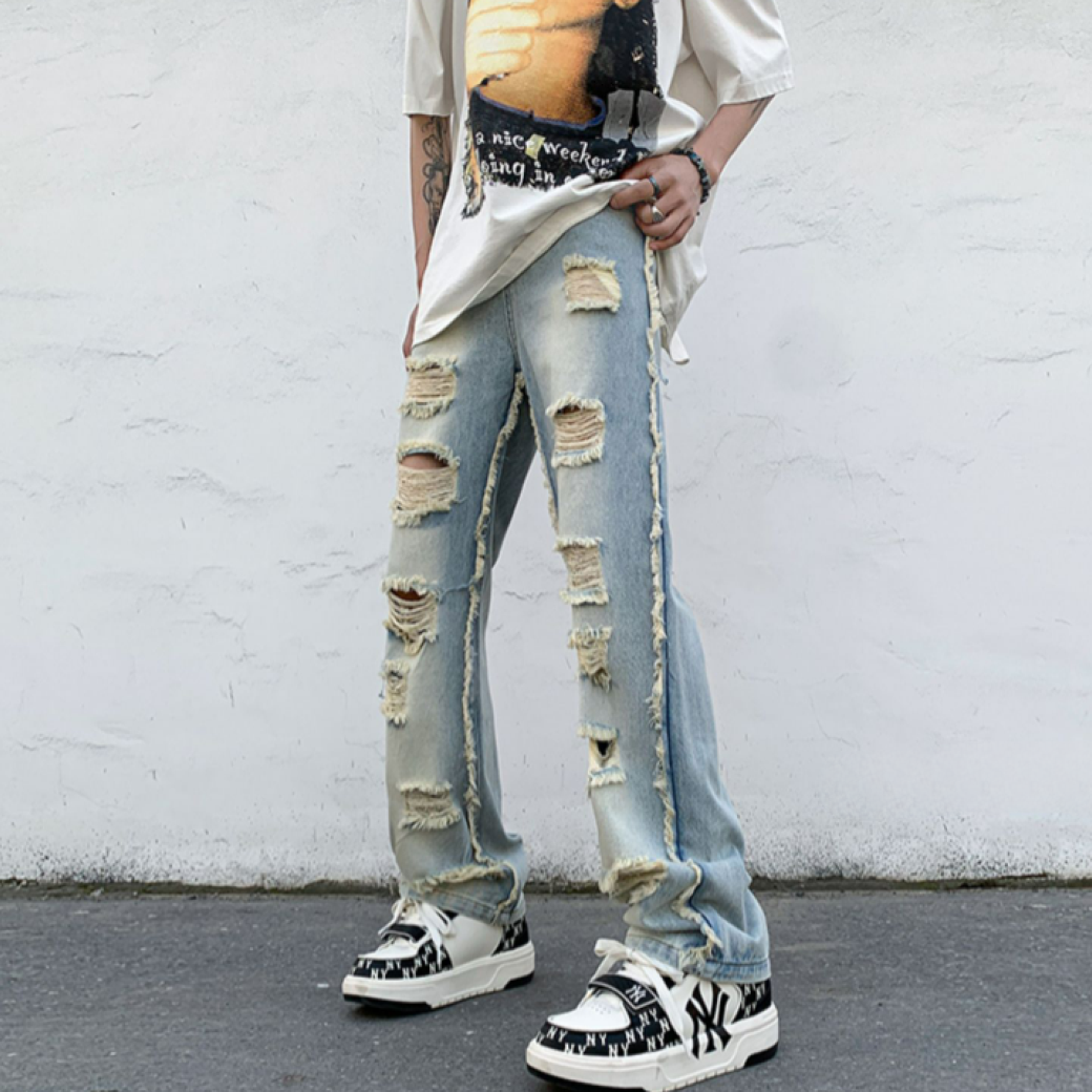 [CEAROCOW] Ripped washed denim jeans 2 colors CO0007