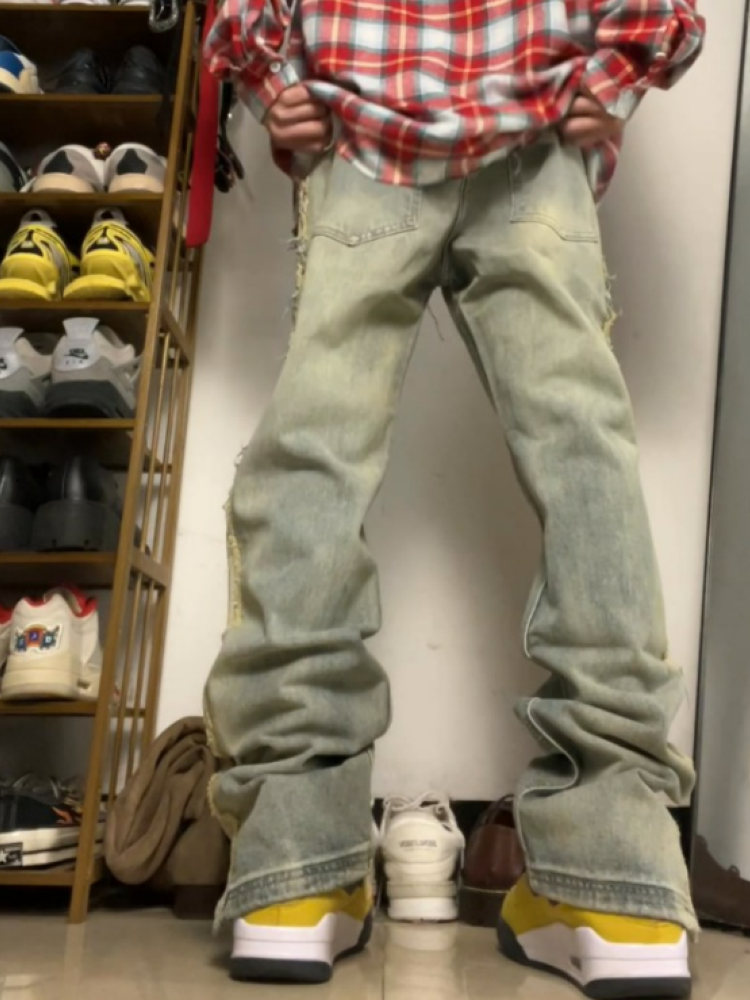 [F383] Yellow raw edge straight jeans FT0039