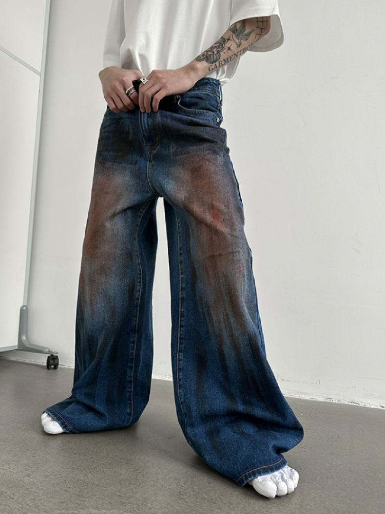 [Very Fewest] Distressed blue wide jeans VF0005