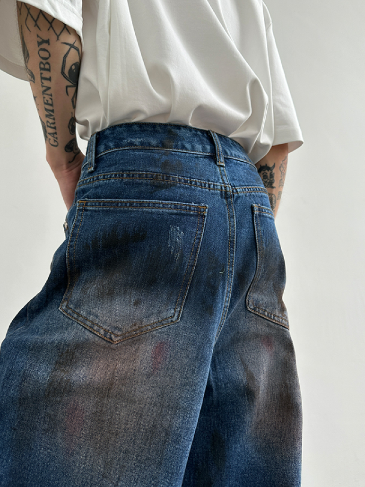 【Very Fewest】Distressed blue wide jeans  VF0005