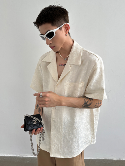 【Very Fewest】Vintage embroidery texture Cuban collar shirt VF0007