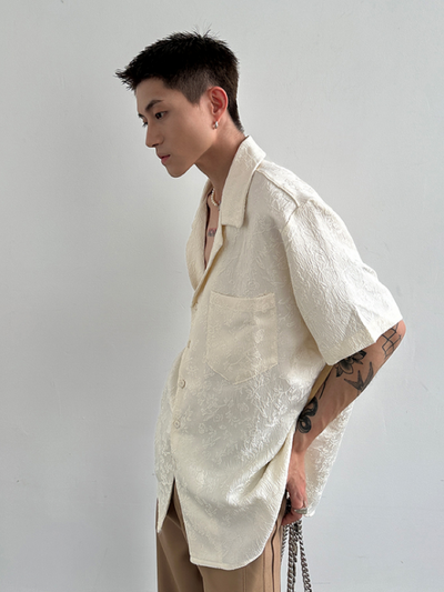 【Very Fewest】Vintage embroidery texture Cuban collar shirt VF0007